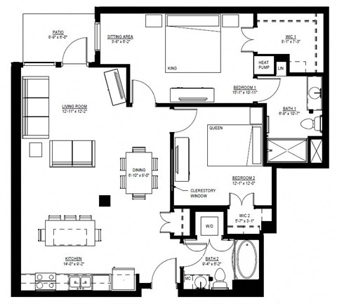 1500 Nicollet_2 Bedroom Floor Plan  at 1500 Nicollet, Minneapolis, MN, 55403